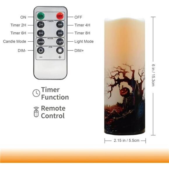 Halloween Flameless LED Candles, Set of 6, Gothic Design with Remote Control, 6 - Picture 2 of 8